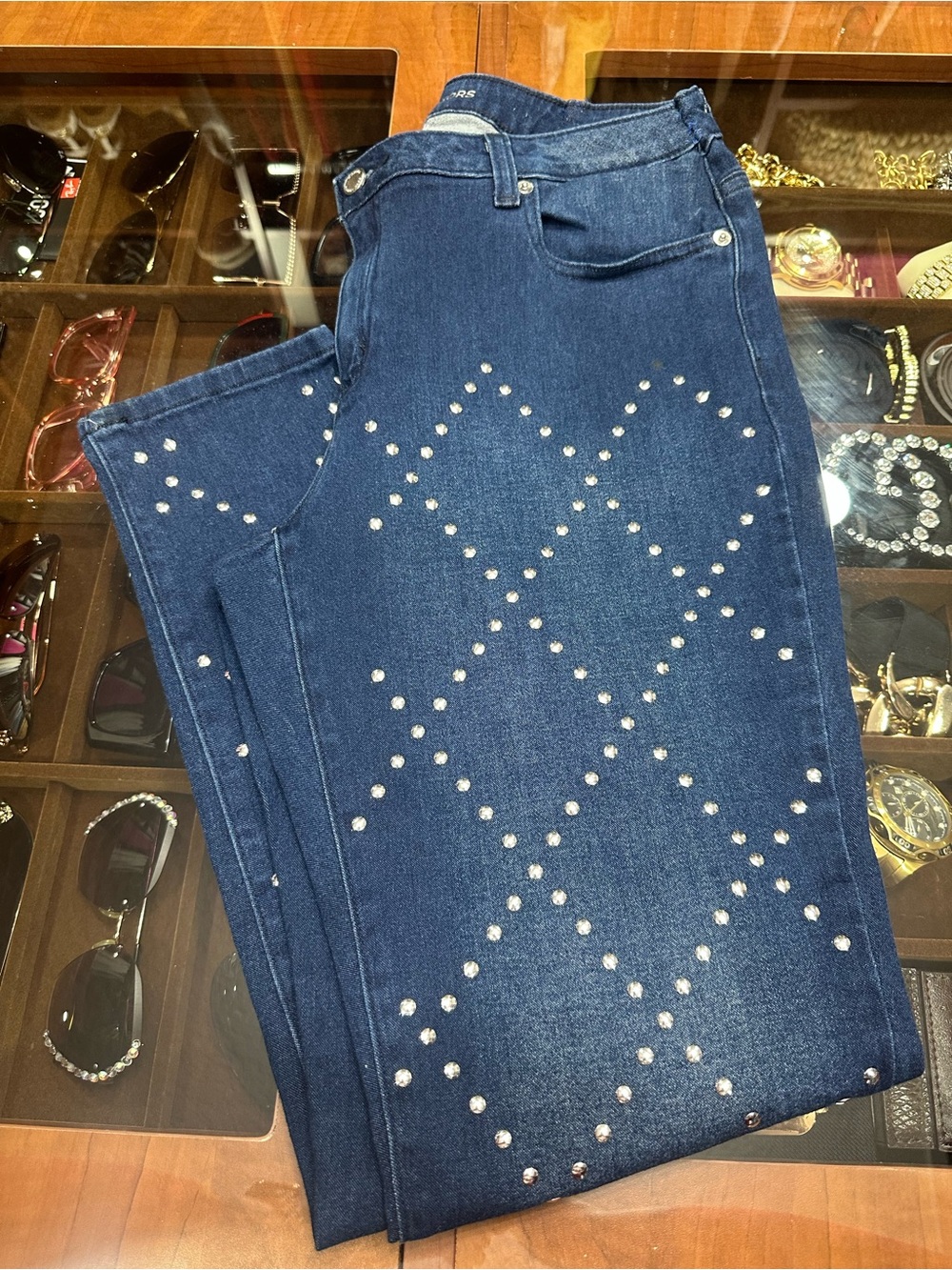 Michael Kors Dark Blue Skinny Jeans with Silver Studs